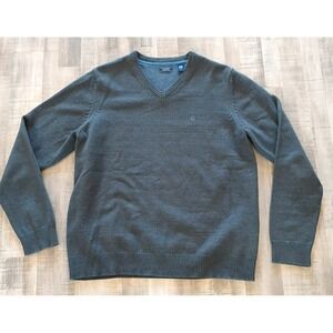 Mens Izod Long Sleeve V Neck Grey Pullover Sweater Cotton Blend Size Large L